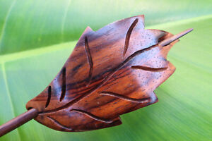 Natural Carved LEAF wooden Hair Pin Barrette Clasp Clip Slide Sono wood handmade