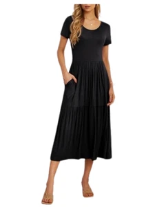 GRECERELLE Women's Summer Short Sleeve Tiered Maxi Dress with Pockets XL - Picture 1 of 7