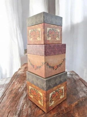 Nesting Boxes - Bob's Boxes Primitive Set of 3 with lids "Woven Baskets" - Image 1 of 4