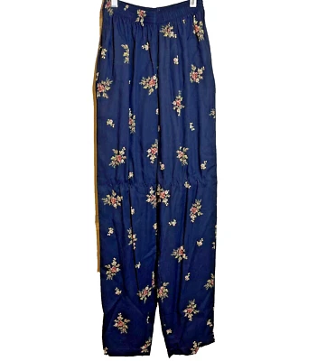 Laura Ashley Vintage 80s Blue Floral Pants Viscose Wool Size Small Romantic - Image 1 of 4