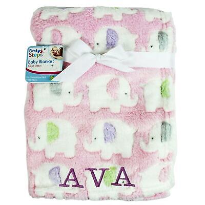 Personalised Embroidered Pink Elephants  Baby Fleece Blanket Cot Pram • 10.54£