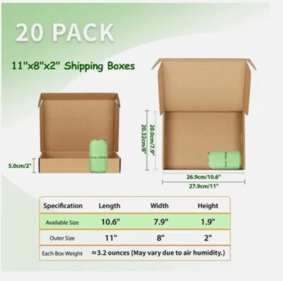 Shipping Boxes 11X8X2 Set of 20, Corrugated Cardboard Box for Packing Small Busi - Image 1 of 4