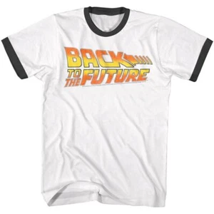 Back to the Future Worn Logo White/Black Ringer T-shirt - Picture 1 of 7