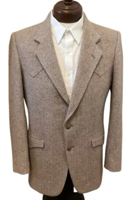 Vintage FARAH WESTERNWEAR 40L Wool Herringbone Tweed Brown Cowboy Blazer *Mint* - Image 1 of 4