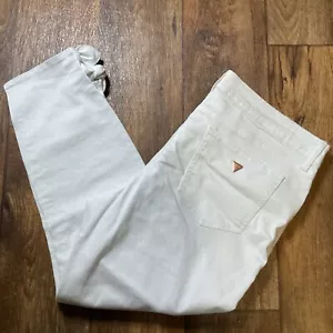 Guess White Denim Jeans Bow Hem Damen 34 Gold Logo Stretch - Bild 1 von 11