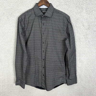 Camisa con botones Nordstrom para hombre 15 1/2 negra de algodón geométrico sin ajuste de hierro Foto 1 de 4