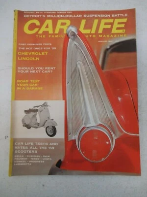 CAR LIFE MAGAZINE JANUARY 1958 CHEVROLET LINCOLN VESPA BELLA DKW MOTOR SCOOTERS - Image 1 of 2