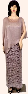 IGNITE EVENINGS size 12 beige/brown floral lace sequined 2-piece evening set - Picture 1 of 12