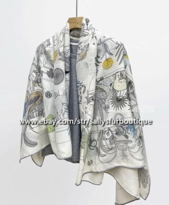 Sallys 80% Cashmere & 20% Silk Wrap Scarf Flowers Animal Print Square Shawl 53" - Image 1 of 4