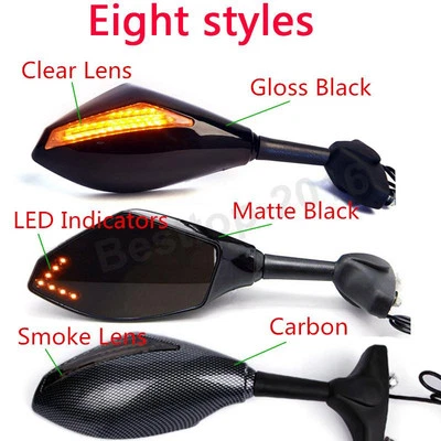 LED BLACK MIRRORS FOR 2004 2005 2006 2007 2008 2009 2010 KAWASAKI NINJA ZX10R US - Image 1 of 4