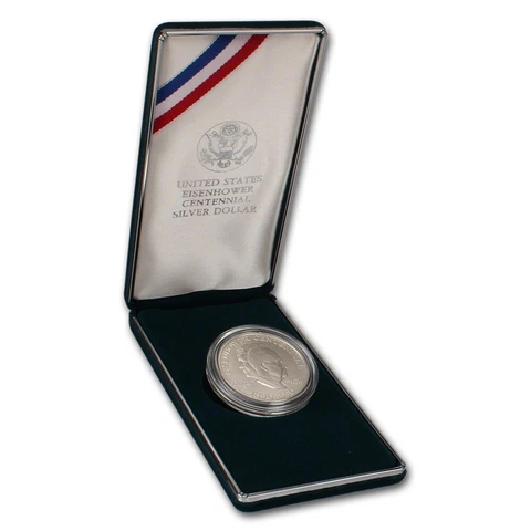 1990 W US Eisenhower Commemorative BU Silver Dollar in OGP Cover