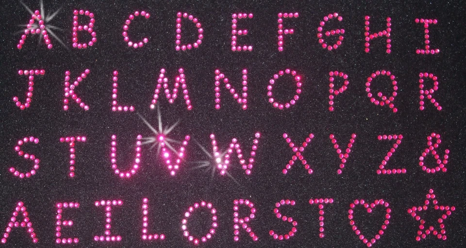 4 x lettre SM Alphabet ROSE CHAUD strass diamant transfert bling - Photo 1/1