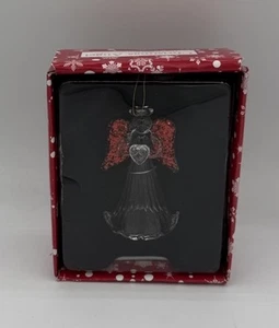 Christmas Clear Angel Red Glitter Wings Heart Hand-Crafted 2.5” Glass Ornament - Picture 1 of 8