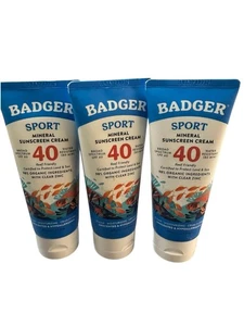 Badger Sport Mineral Sunscreen Cream SPF 40 87ml / 2.9oz Each (3 Pack)-New - Picture 1 of 4