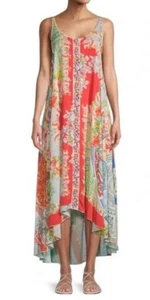 Johnny Was Kara Maxikleid orange 100% waschbar Seide bestickt High-Low Gr. M - Bild 1 von 7