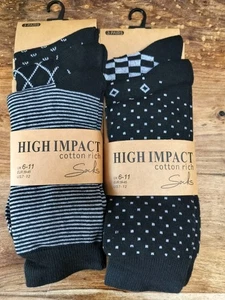 Men Soft Suit Socks Geometric Design Size 6-11 Black and White 6 Pairs  - Picture 1 of 3