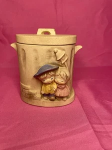 Vtg Small Children Biscuit Cookie Jar with Lid 5"X5" Bisque UCTCI Japan Jar Dish - Picture 1 of 9