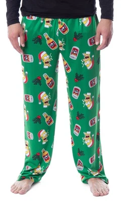 The Simpsons Mens' Christmas Homer Duff Beer and Holly Sleep Pajama Pants - Image 1 of 4
