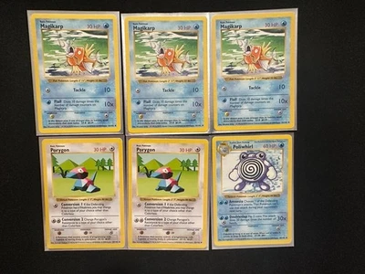 Shadowless Base Set Pokemon Lot Vintage Poliwhirl, Porygon, Magikarp - Image 1 of 2
