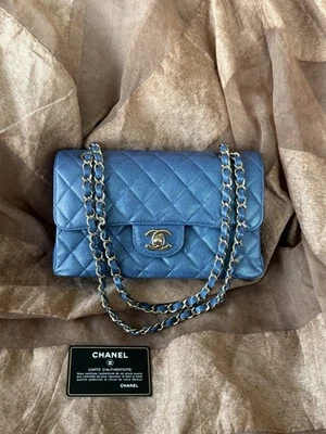 CHANEL Blue Metallic Caviar Classic Flap Small GHW - Image 1 of 4