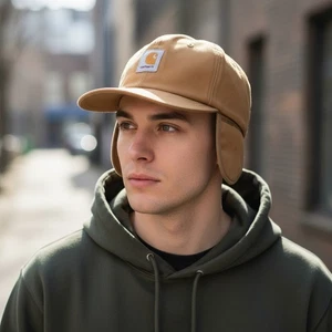 Gorra aislante CARHARTT de colección talla Lg beige lona pato acolchada franela roja orejeras - Imagen 1 de 10