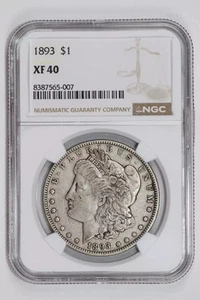 1893 MORGAN DOLLAR NGC XF40 PQ ORIGINAL! - Picture 1 of 2
