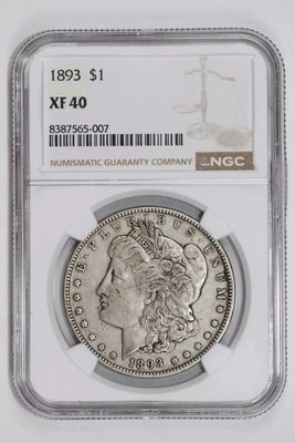 1893 MORGAN DOLLAR NGC XF40 PQ ORIGINAL! - Image 1 of 2