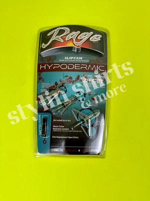 1 pack RAGE Slipcam HYPODERMIC 2" cut mechanical 2 blade broadheads 100 grain - Image 1 of 3