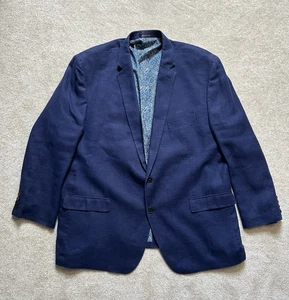 Lauren Ralph Lauren Blue 100% Linen Two Button Blazer Sz 50R Sport Coat Paisley - Picture 1 of 10