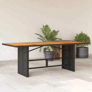 vidaXL Garden Table with Acacia Wood Top Black 190x80x75 cm Poly Rattan UK - Picture 1 of 11