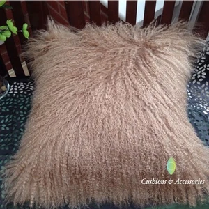 CO-SY MOCHA 40x40CM GENUINE REAL MONGOLIAN SHEEPSKIN LAMB WOOL FUR CUSHION COVER - Picture 1 of 4