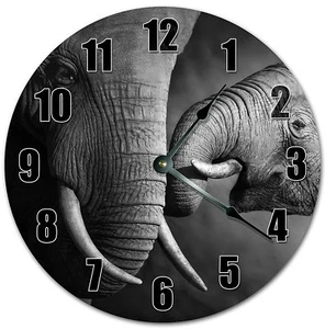 Large Wall Clock Hanging Handmade Clock MAMA BABY ELEPHANT ANIMALS CLOCK 4080 - Picture 1 of 10