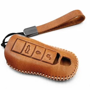Brown Leather For Porsche Cayenne Panamera Macan 911 Boxster Key Fob Case Cover - Picture 1 of 5