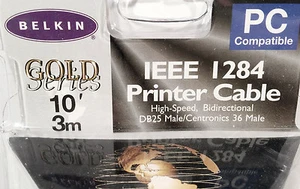 Belkin Gold Series Printer Cable 1284 IEEE A-B PC Compatible 10 Feet Sealed - Picture 1 of 4