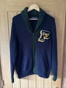 Polo Ralph Lauren Letterman Ala P Azul Marino Suéter Universitario Cárdigan Pequeño - Imagen 1 de 8