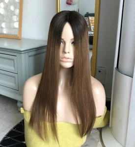 20 inch Mixed Brown Human Virgin Hair Topper, 5x6" Mono Base European Human Hair - Picture 1 of 20