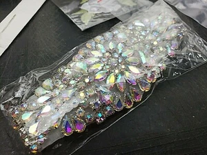 Applique strass viola argento cristallo toppa perline matrimonio sposa FATTO A MANO - Foto 1 di 10