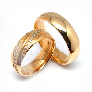 Ein paar Trauringe-Eheringe, Gelbgold 585, mit Diamanten (P113) - Bild 1 von 1