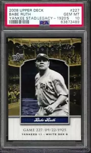 PSA 10 - 2008 UD Yankee Stadium Legacy #227 Babe Ruth Yankees HOF (cubierta superior) - Imagen 1 de 2