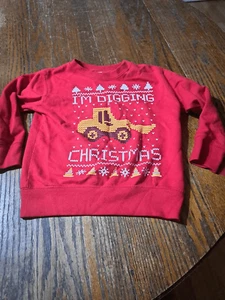 New Boys Sz 4 Rabbit Skins Im Digging Christmas Long Sleeve Pullover Sweatshirt - Picture 1 of 4