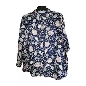 Chaps No Iron Shirt Damen 3X Blau Multi Blumen Knopfleiste Langarm Freizeit - Bild 1 von 3
