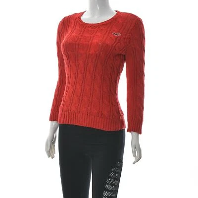 Suéter Hollister CA Para Mujer Grueso Tejido Cable Cuello Redondo Manga Larga Talla XS Rojo Foto 1 de 4