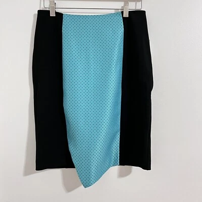 Kensie Black And Turquoise Midi Skirt Size S Asymmetrical Workwear Blue - Image 1 of 4