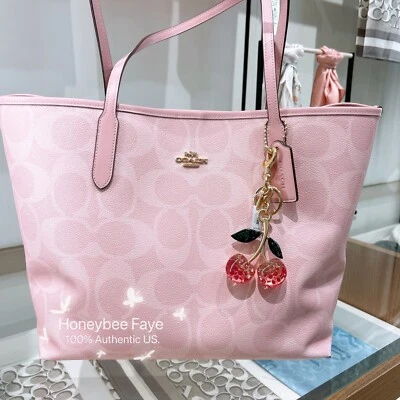 Nwt Coach City Tote Bag In Signature Canvas in powder pink CAL49/ Cherry Charm - Image 1 of 4
