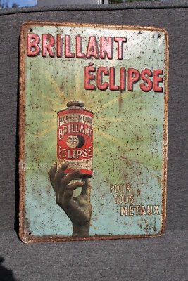 Plaque Ancienne Tôle Lithographiée Cirage Brillant Eclipse - Photo 1/4