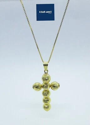 Collana Ciondolo Croce sfere diamante argento 925 oro giallo e catenina omaggio - Immagine 1 di 4