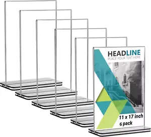 6 Pack 11 X 17 Inches Acrylic Sign Holder Clear T Shaped Sign Holder Table Menu - Picture 1 of 7