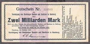 Hamburgo -Vereinigung HH Banken/Bankiers- 2 mil millones de marcos del 12.10.1923 - Imagen 1 de 2