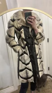 60’s 70’s MINK FUR x LEATHER JACKET S Vintage Boho Chevron PENNY LANE Coat - Picture 1 of 7