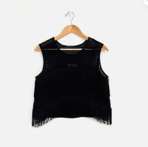 Alexis Black Fringe Hem Crop Top Western Size Small Festival Going Out $389 - Picture 1 of 7